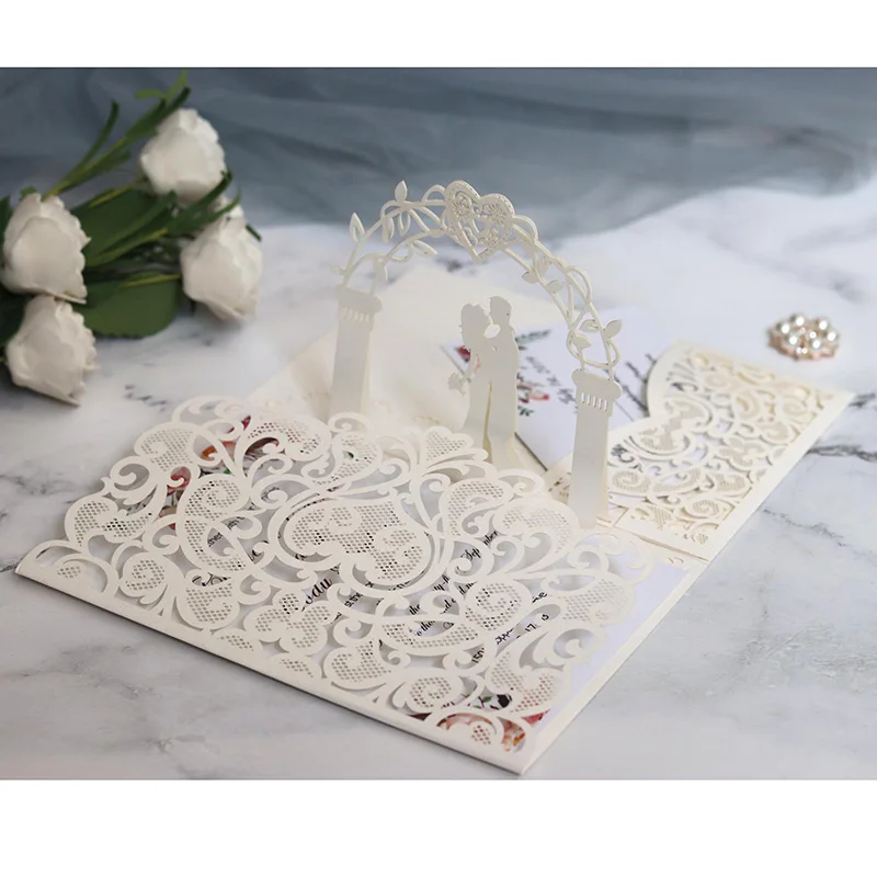 100 шт. европейская лазерная резка свадебные приглашения карта 3D три сложения