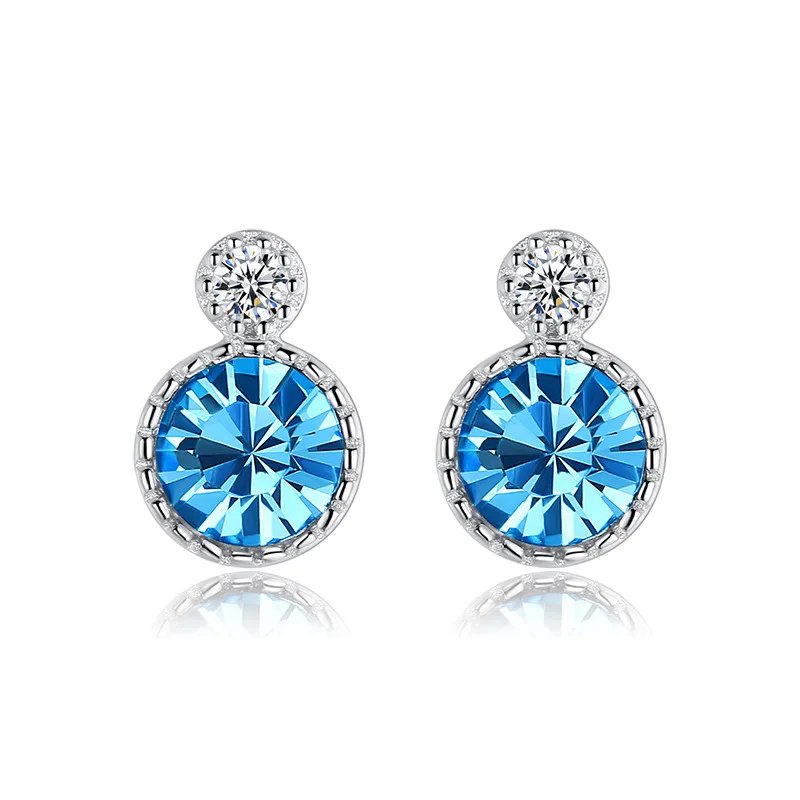 

Blast Ocean Heart S925 sterling silver studs women Austrian crystal fashion hundred earrings retro Korean version earrings