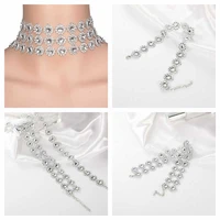 fashionable womens short necklace multi layer concave crystal neck chain
