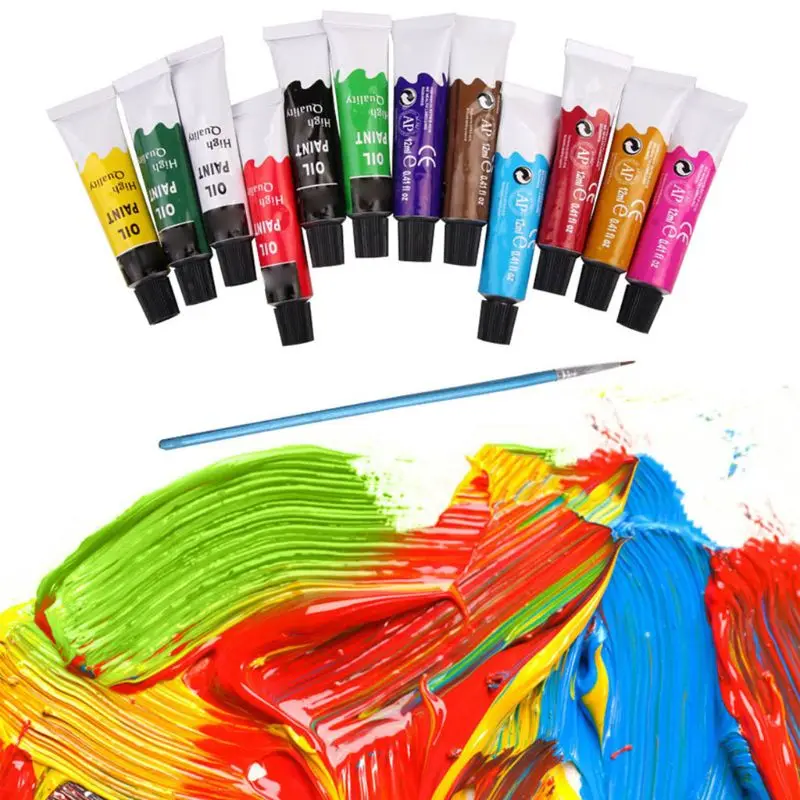 

12 Colors Oil Painting Paint Drawing Pigment 12ml Tubes with Brush Art Supplies M5TB