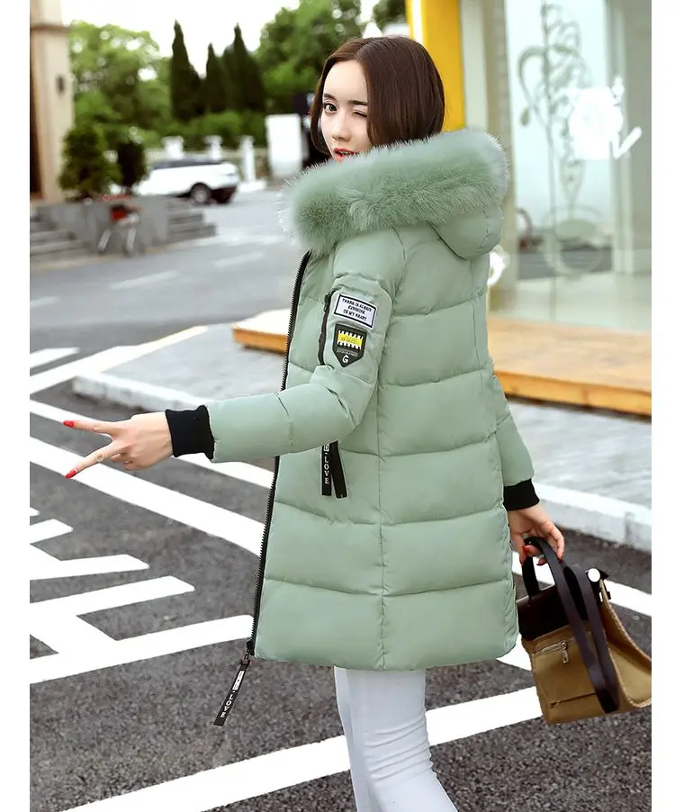 Women Winter Hooded Mid-long Jacket New Fashion Fur collar Thickening Warm Cotton Coat Casual Slim Female Parkas NZYD261A