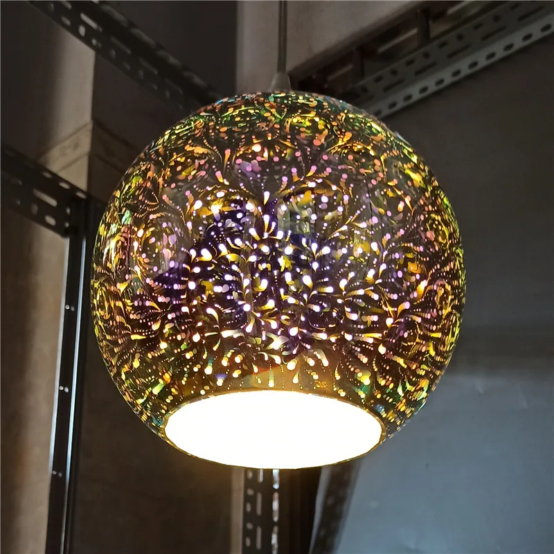 Светильник подвесной LED с 3D-огненными фейерверками, украшенный цветными позолоченными стеклянными шариками для бара, обеденной зоны, кухни: Вспышка.