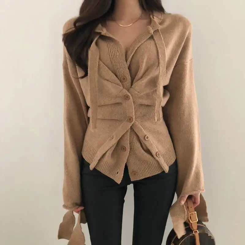 Irregular Flare Sleeve Personality Knitted Tunic Sweater Women Top 2019 Spring Fall Korea Cardigan |