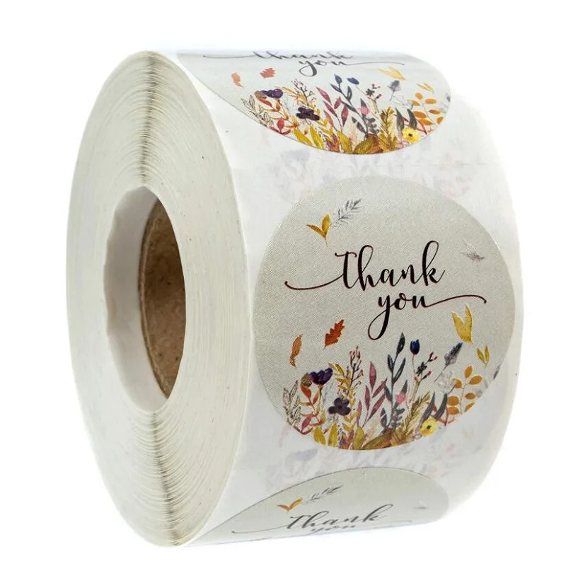 1500Pcs  flowers thank you stickers round scrapbook packaging sealing labels stationery stickers