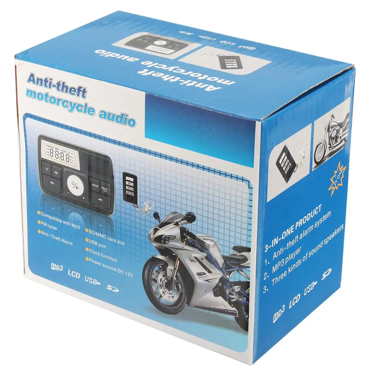 

DC 12V LCD Display Anti-Theft Motorcycle Audio FM MP3 Sound Player System bluetooth Waterproof Multifunctional Motor MP3 Audio