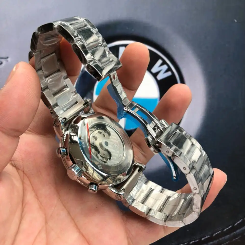 

New Automatic Mechanical Men Watch Silver Blue Stainless Steel Transparent Sapphire Glass AAA Glide Watches 855