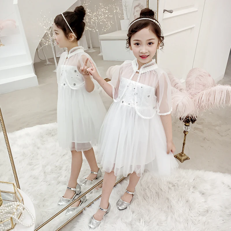 Summer Dresses For Girls 2019 Brand Clothing White Shawl Princess Party Dress Chinese Vintage Embroidered 3-14Y | Детская одежда и