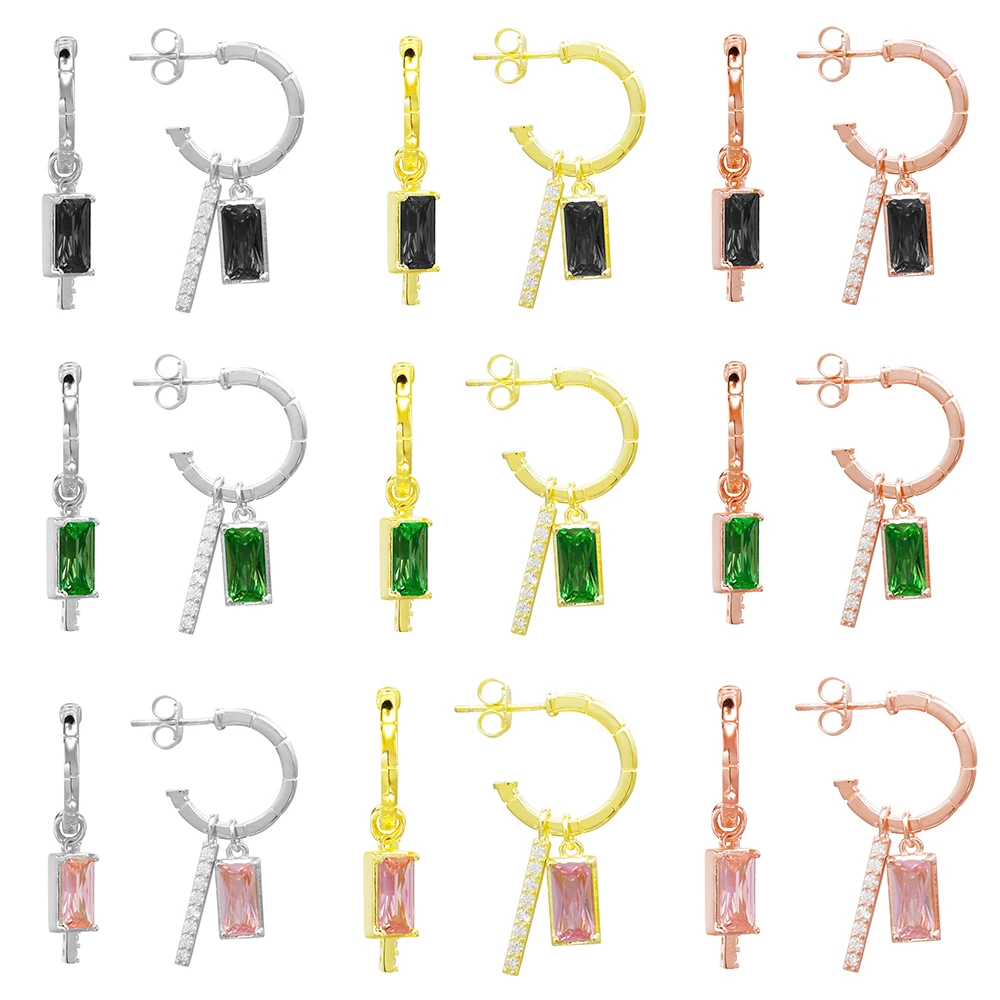 

Slovecabin 925 Sterling Silver Colorful Dangle Rectangle Zircon Drop Earring For Women European Crystal Hanging Piercing Jewelry