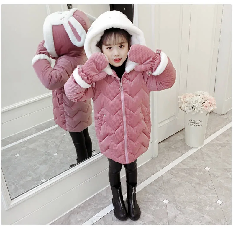 Зимние куртки для девочек Новое Модное детское теплое пальто одежда с капюшоном