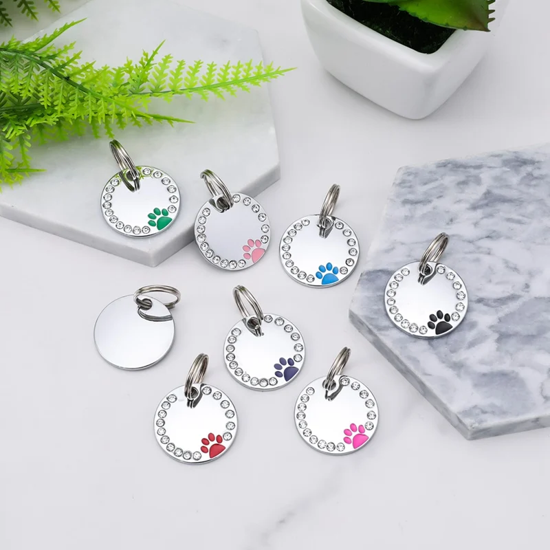 

1pcs Rhinestone Engraved Dog Tag Personalized Pet Cat ID Tags Anti-lost Kitten Puppy Tag Dogs Collars Pendant Accessories