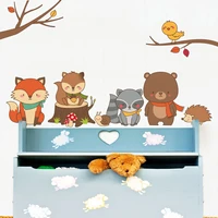 cartoon animals wall stickers for kids room aesthetic bedroom mural removable kitchen forest fox bear squirrel wall decals