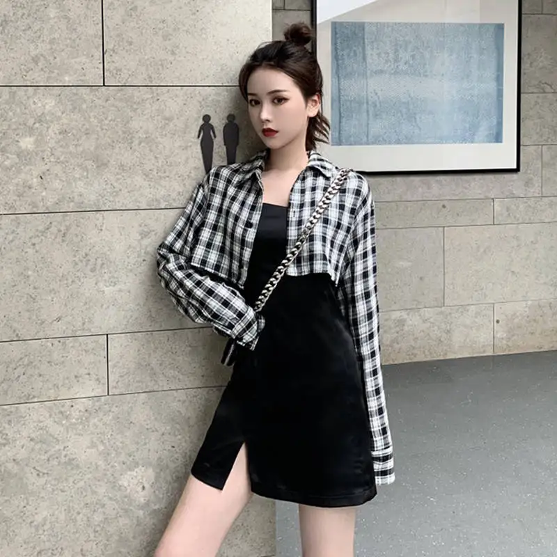 2019 new autumn women's two-piece early autumn dress waist was thin temperament long-sleeved skirt student Korean female