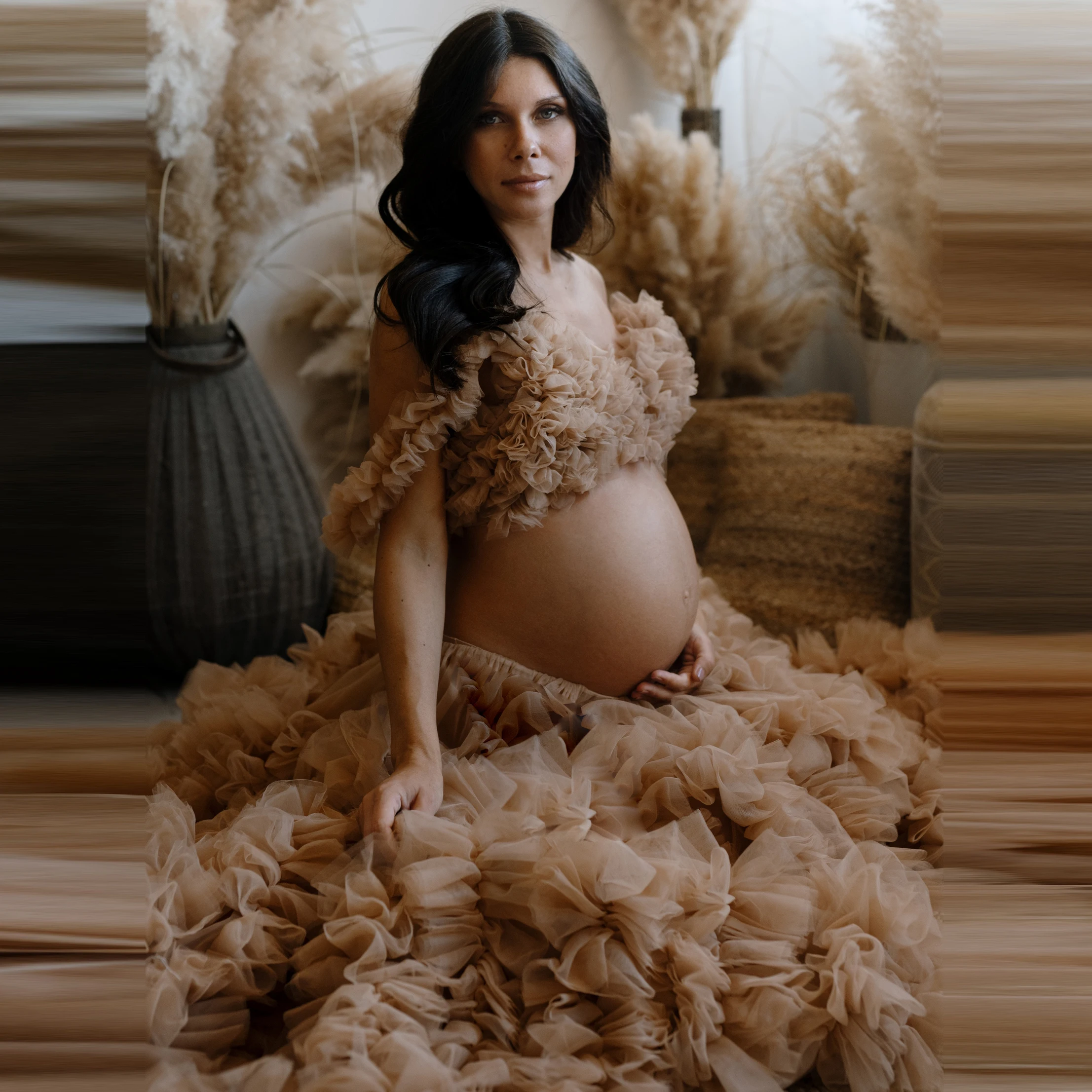 

Платье для беременных с открытыми плечами и V-образным вырезом, комплект из двух предметов, платье с оборками, женское платье, элегантные пла...