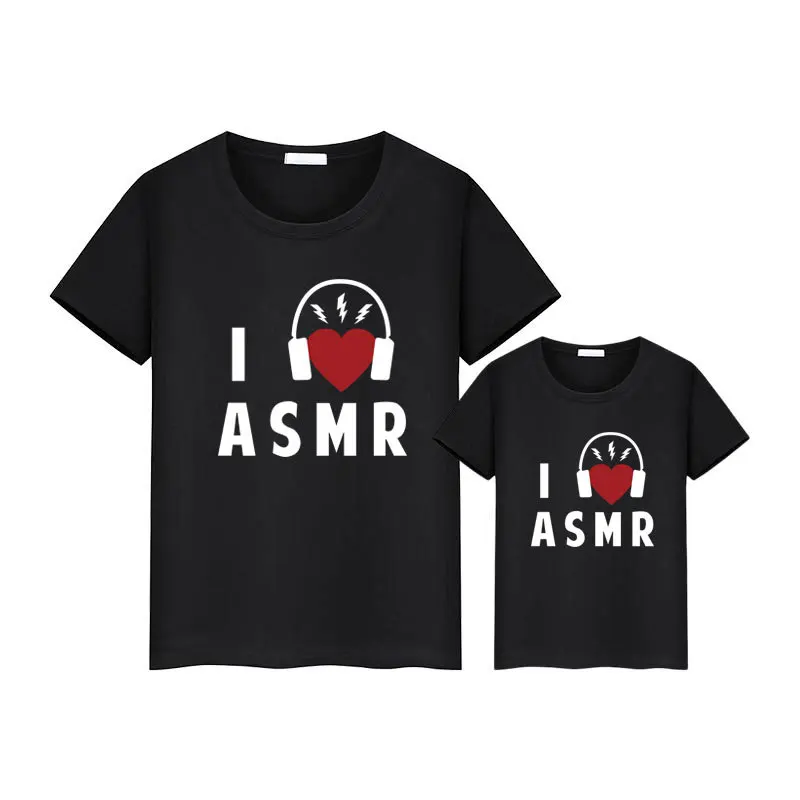 

2021 Summer New Father And Son Letter Love Cartoon Earphone Pattern Printing Dad And Child Round Neck Top Family Look Outfit