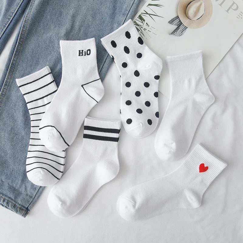 Носки Женские однотонные в горошек хлопок полоску с сердечками Повседневные