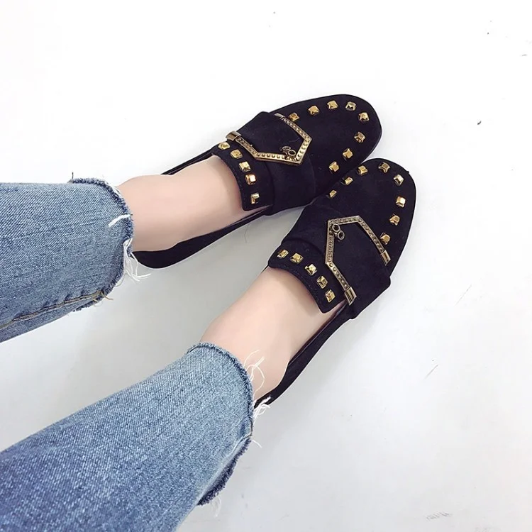 

Женская замшевая обувь на плоской подошве, модная женская повседневная обувь с заклепками и круглым носком, Новинка осени 2021