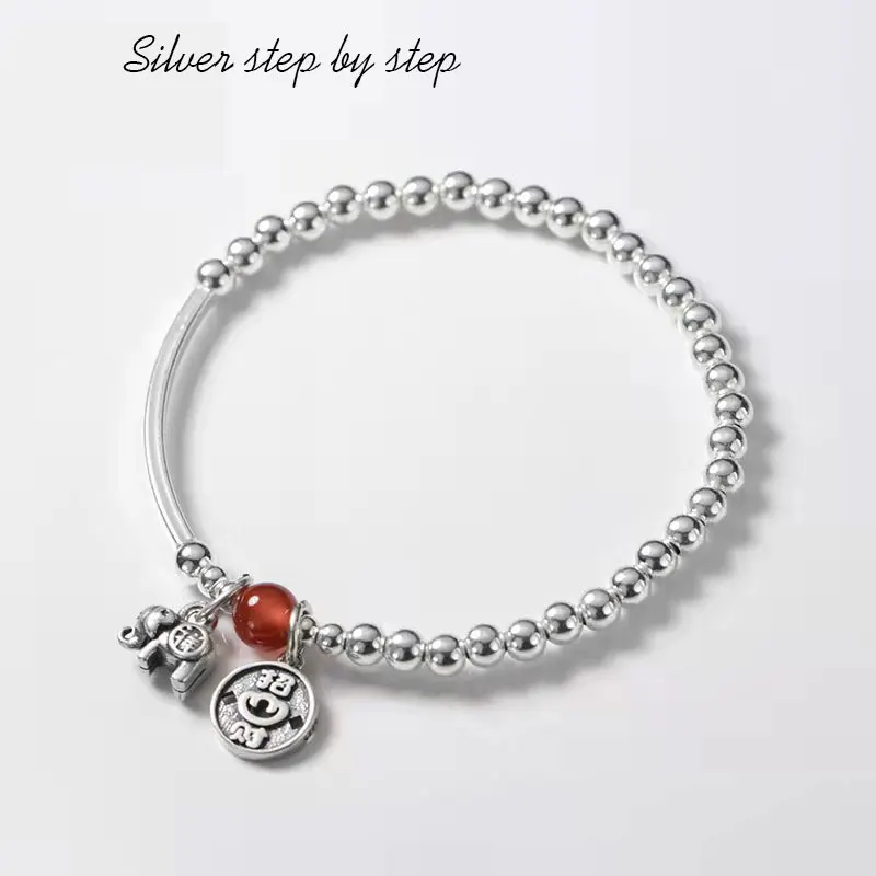 

925 silver sweet temperament silver beads retro elephant silver bracelet women DIY handmade original hand jewelry