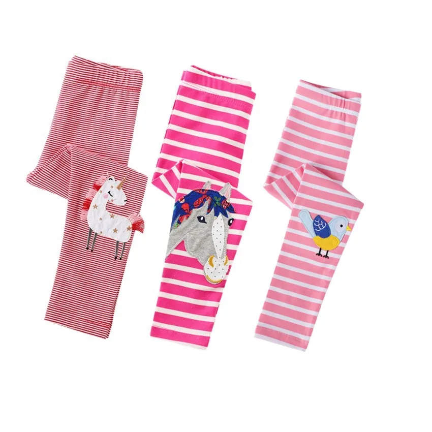 Леггинсы для девочек штаны в полоску с единорогом Детские хлопковые облегающие