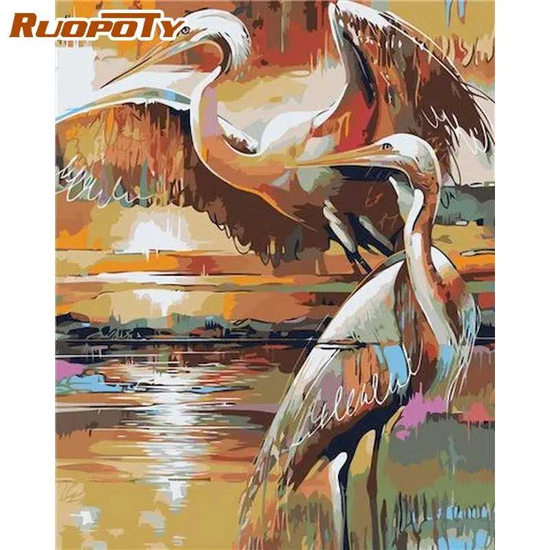 

RUOPOTY Painting By Number Animals Kits For Adults Handpainted DIY Coloring By Number Red-crowned Crane Home Decoration Gift