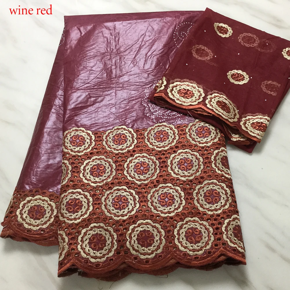 Latest Design Orange Bazin Riche Evening Dress Embroidery African Wine Red Lace Fabric DIY Sewing Rhinestone KRL-97189 | Дом и сад