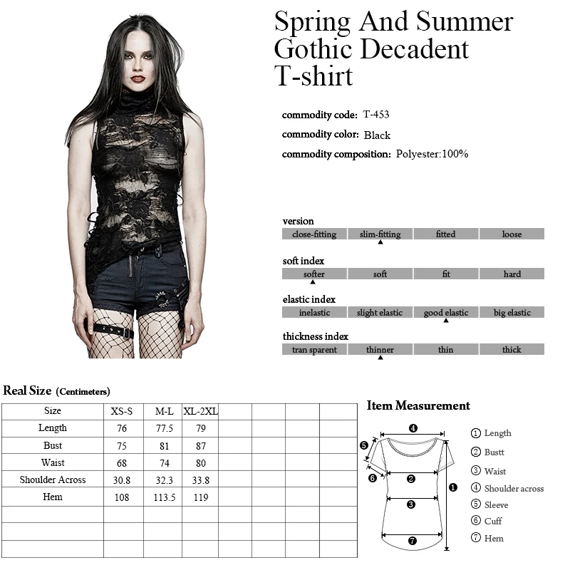

PUNK RAVE Gothic High Collar Torn Flower Vest Summer Women Decadent Sleeveless Broken Tank Tops Halloween Club Party Clothing