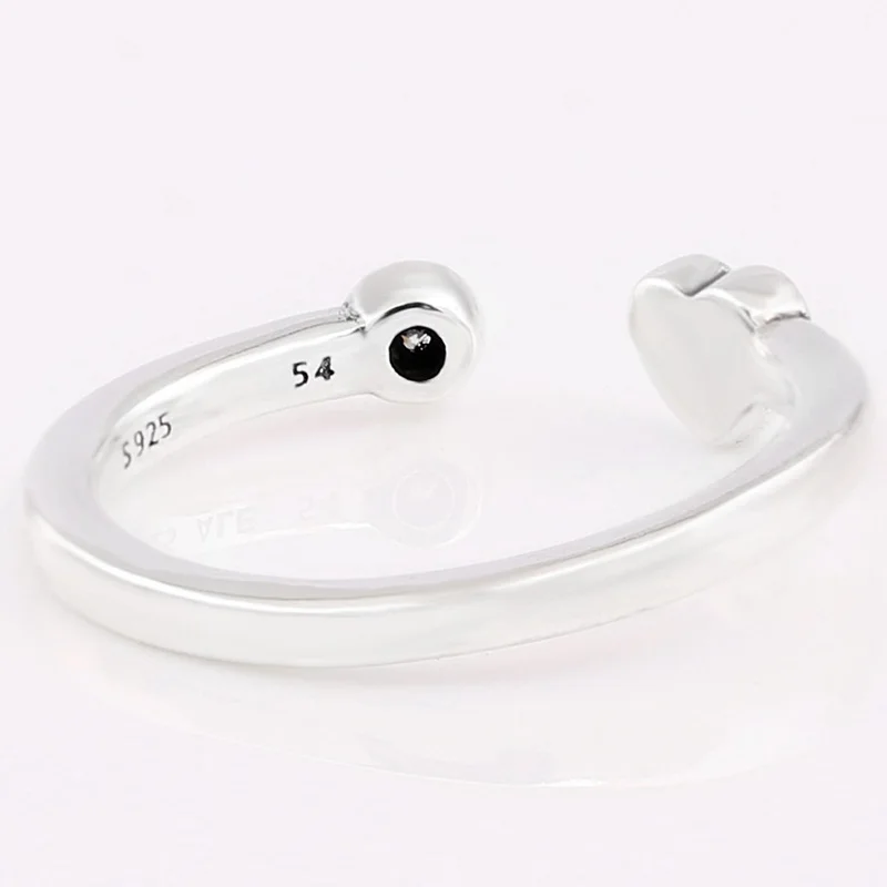 

Original 925 Sterling Silver Pan Ring Open Ring Decorated With Shining Love For Women Wedding Party Gift Fashion Jewelry