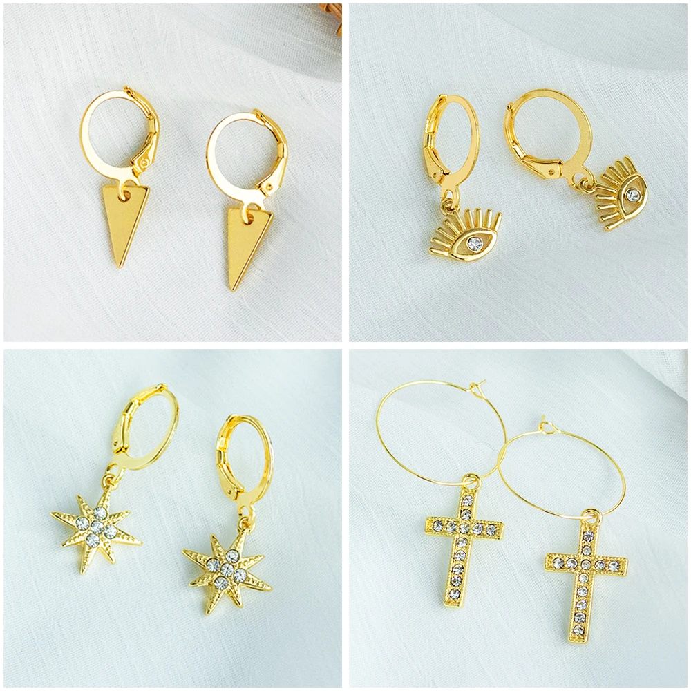 

New Fashion Geometry Hanging Dangle Earrings For Women Party Vintage Gold Small Cross Drop Earrings 2020 Trend Modern Jewelry