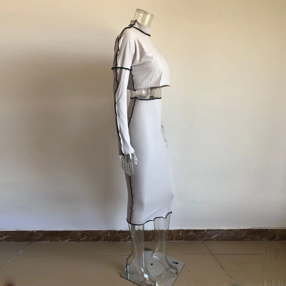 KGFIGU 2 Piece Set Suits Gray casual loose oversize Two Piece Set Fall Party Women Sets Long sleeve Top and maxi Skirts