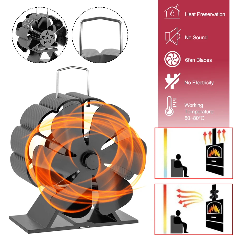 

Fireplace 6 Blade Heat Powered Stove Fan Log Wood Burner Eco Friendly Quiet Fan Home Efficient Heat Distribution