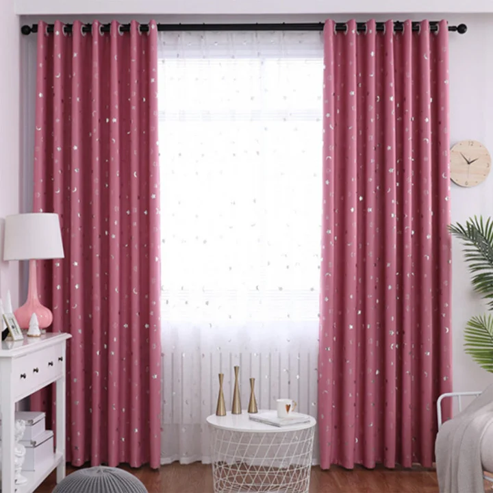 

Hollow Stars Blackout Curtains for Kids Bedroom Living Room Three Layers Fabrics Window Curtains Home Decor Stars Tulle