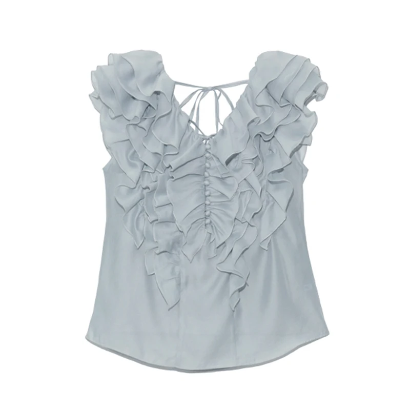 Элегантная блузка Fimihawa с оборками в стиле пэчворк женская без рукавов завязкой