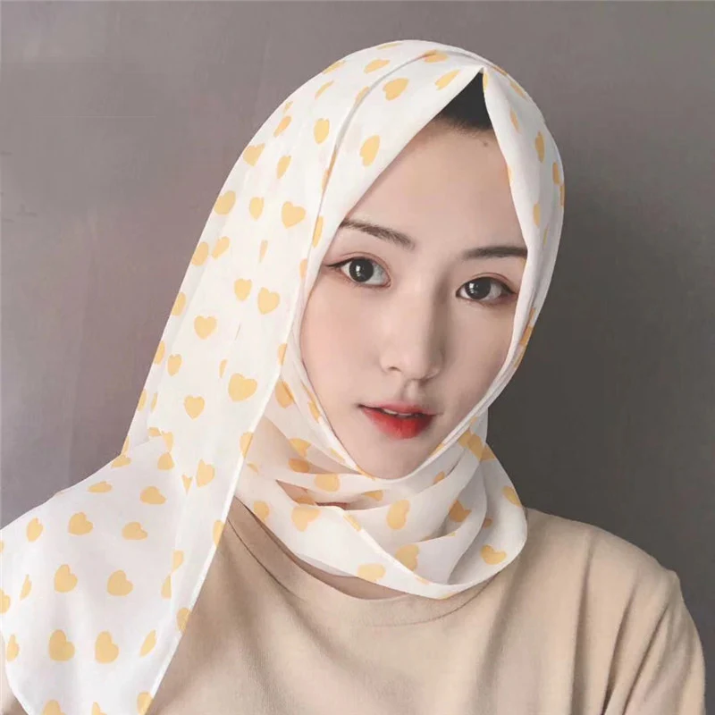 

Fashion heart print chiffon islamic hijab headscarf muslim head scarf shawls ladies hijabs female headwrap malaysia hijab veil