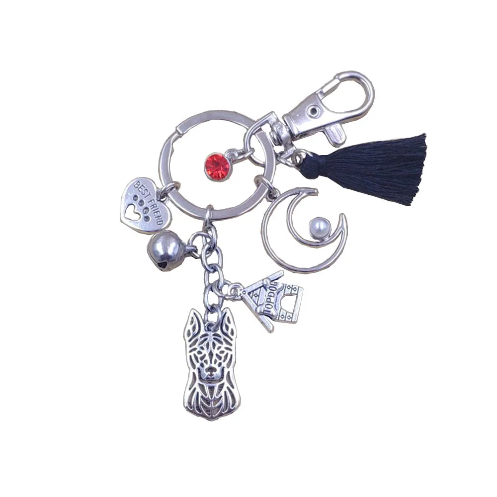 Уникальный брелок с ключами Dutch Sheherd Dog Animal Cheap Moon Style Super Unique Keychain Key Ring Pet Tassels Antique Bohemian Women Men Jewelry K196