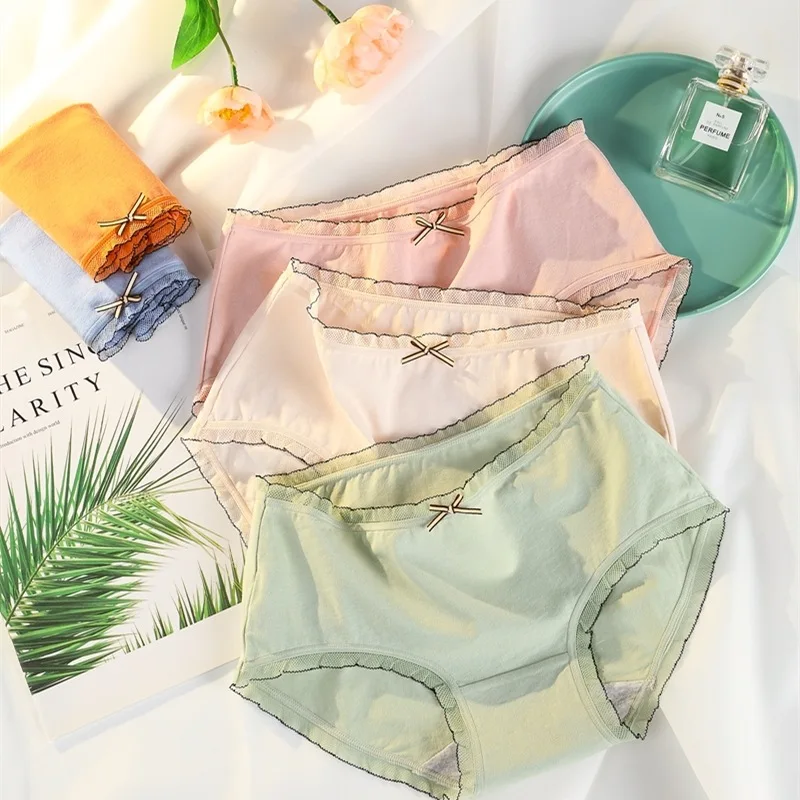 

2 шт., женские хлопковые кружевные трусики с цветочным принтом