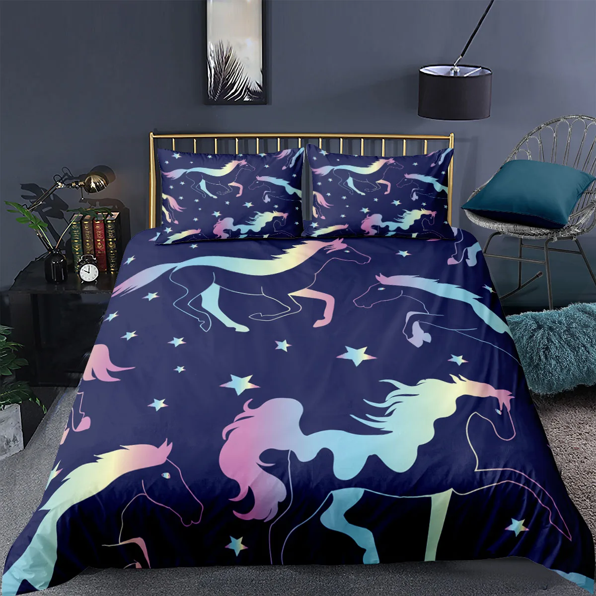 Комплект постельного белья черного цвета пододеяльник с принтом в виде