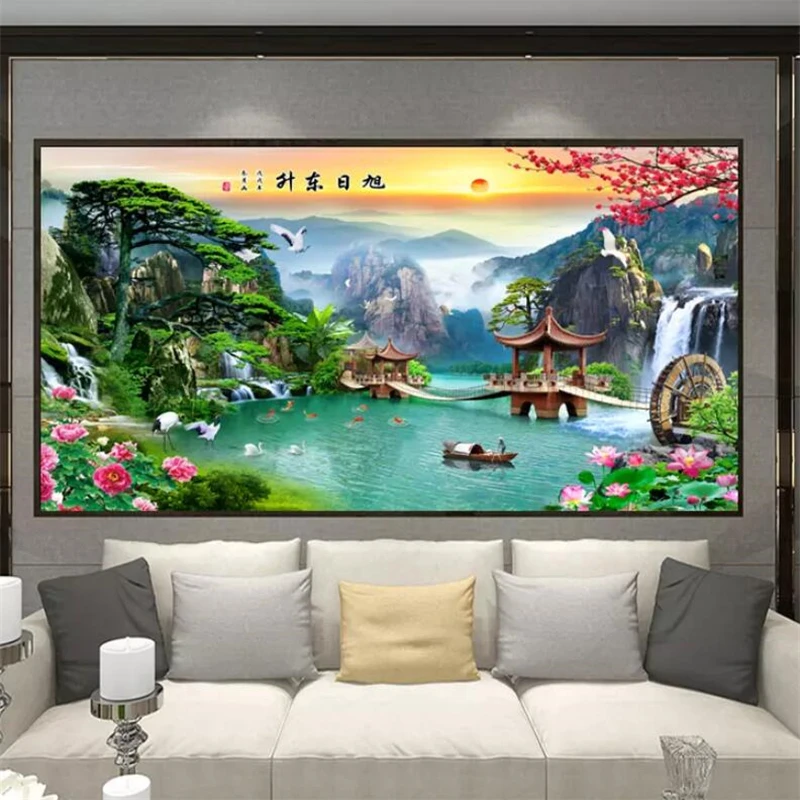 Пользовательские обои 3d фото фрески китайская живопись пейзаж водный поток Чой