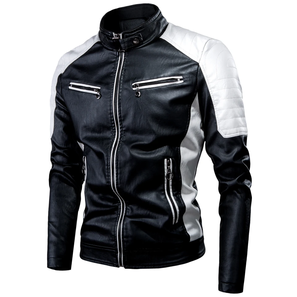 

Men 2021 Winter Casual Motor Spliced Leather Jacket Coat Men Autumn Fashion Biker Vintage Warm Leather Jacket Coat Men