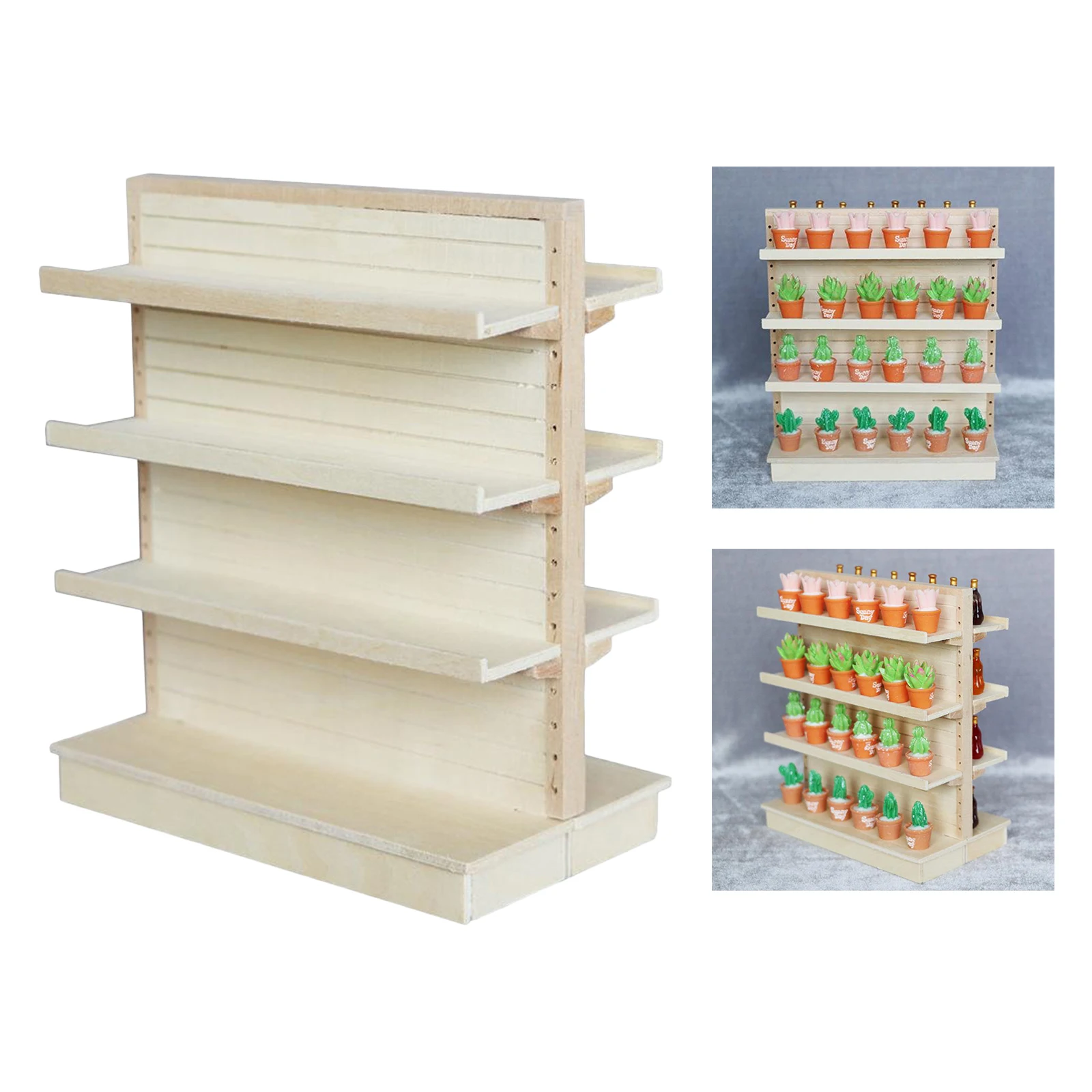 

1Pc 1:12 Dollhouse Wood Shelf Supermarket Shelves Mini Doll House Furniture Model Simulation Furniture Accessories