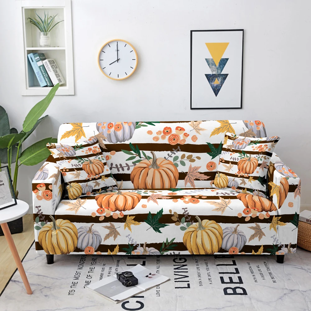 Funda el&aacute;stica con estampado de calabaza fantasma para sof&aacute;, cubierta de esquina el&aacute;stica para sala de estar, decoraci&oacute;n para fiesta de Halloween, Protector de sof&aacute;-3