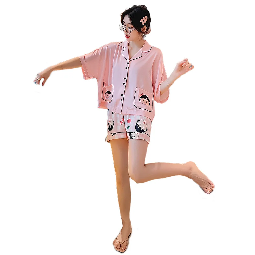 

New 2021 Women's Pajamas Ice Silk Student Cartoons Lovely Pink Home Service Suit