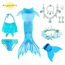 AngelGirl 2021 Girls Swimmable Mermaid Tail Princess Dress with Monofin Kids Holiday Mermaid Costume Cosplay Swimsuit Birthday AngelGirl 2021 Girls Swimmable Mermaid Tail Princess Dress with Monofin Kids Holiday Mermaid Costume Cosplay Swimsuit Birthday
