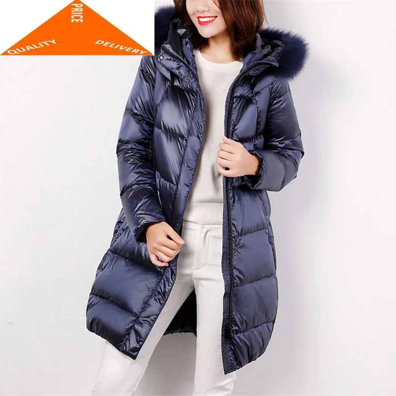 

Женская зимняя куртка, 20% белый гусиный пух, пальто для женщин, большой натуральный Лисий мех, одежда с капюшоном, толстые теплые пальто, курт...