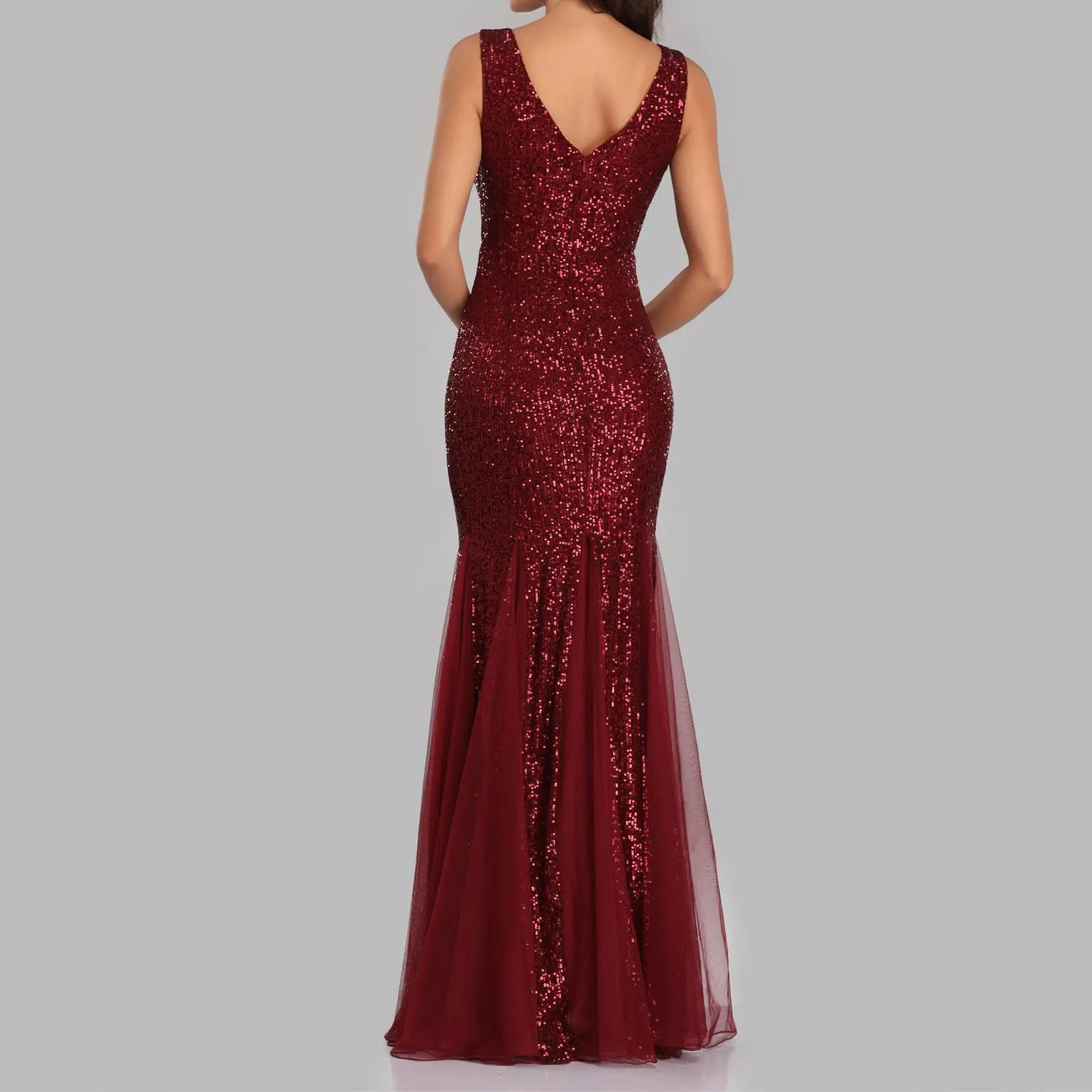 

Sexy Sequined Slim Mermaid Evening Dress Women Sexy V-Neck Sequined Slim Sleeveless Mermaid Evening Dress Elegant Woman Evening