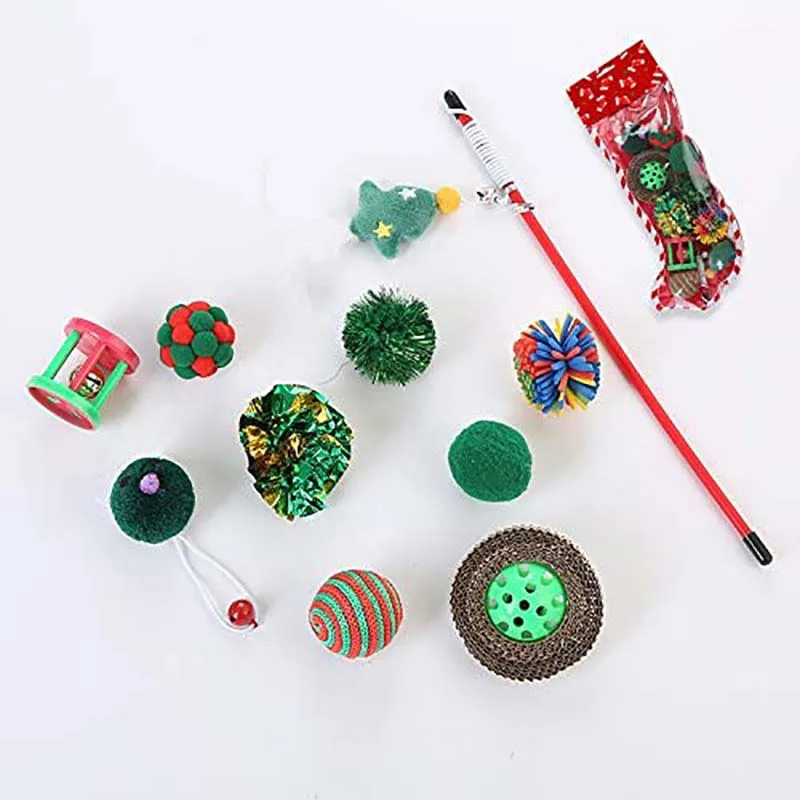 

10Pcs Christmas Cat Toy Stocking Gifts Set,Cat Kitten Interactive Toy, Cat Catnip Toys for Indoor with Ball, Mouse, Bell
