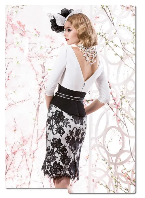 

Gorgeous vestido para mae da noiva 3/4 Sleeve Mother of the Bride Dresses Lace Evening Gowns for Plus Size Knee Length 2015 MM13