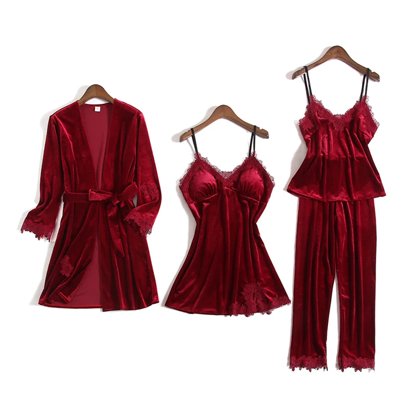 Женский пижамный комплект золотой бархат 4 шт. комплекты платьев пижамные