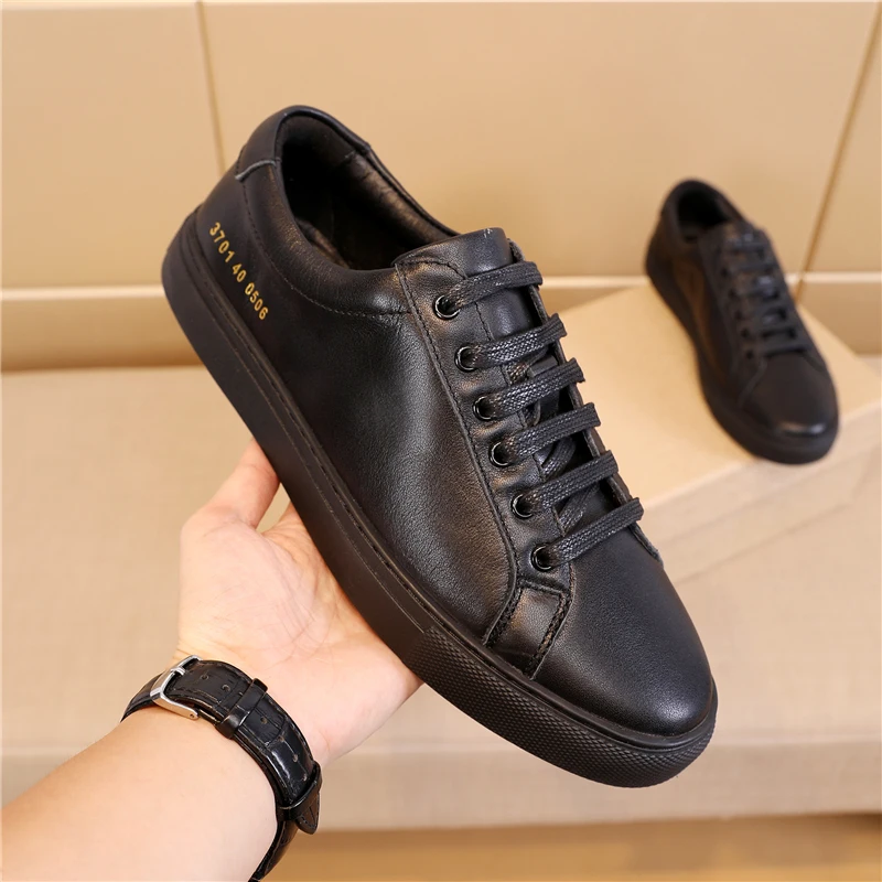 

Popular Flats Sneakers For Men Black Male Casual Shoes Designer Casual Men Sneakers Genuine Leather Youth Fashion Men Shoe