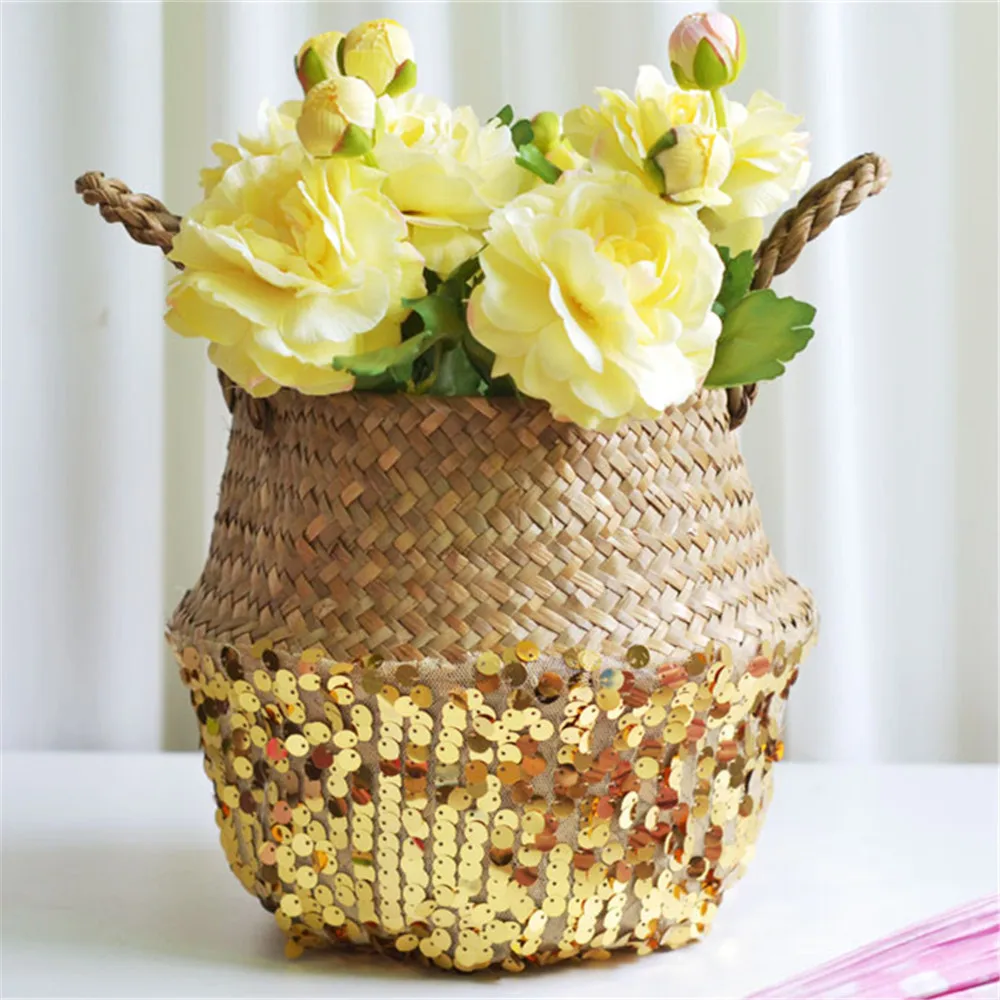 Seagrass Wicker Basket Flower Pot Folding Basket Dirty Basket Storage Decoration Home& Garden Wholesale& Drop Shipping