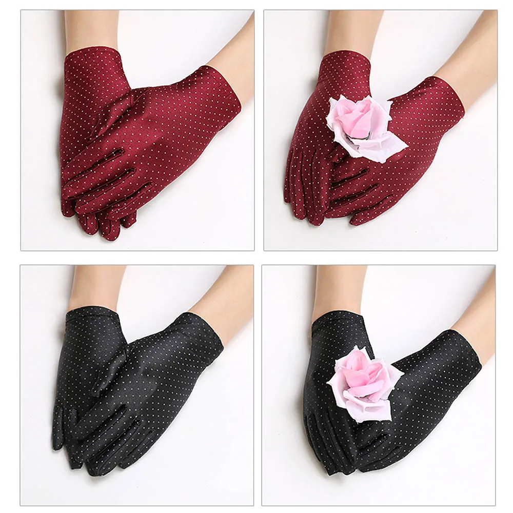 Женские эластичные перчатки в горошек удобные летние для вождения с защитой от