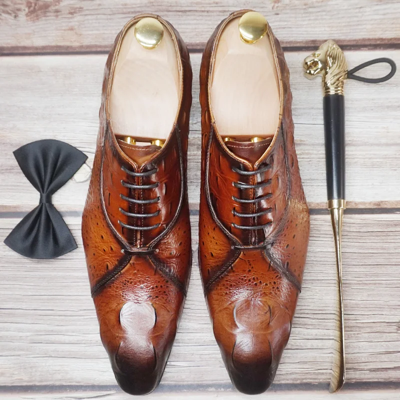Luxury Men Leather Shoes Crocodile Pattern Men's Oxford Casual Dress Mens Shoes Black Brown Lace Up Wedding Office Formal Shoes